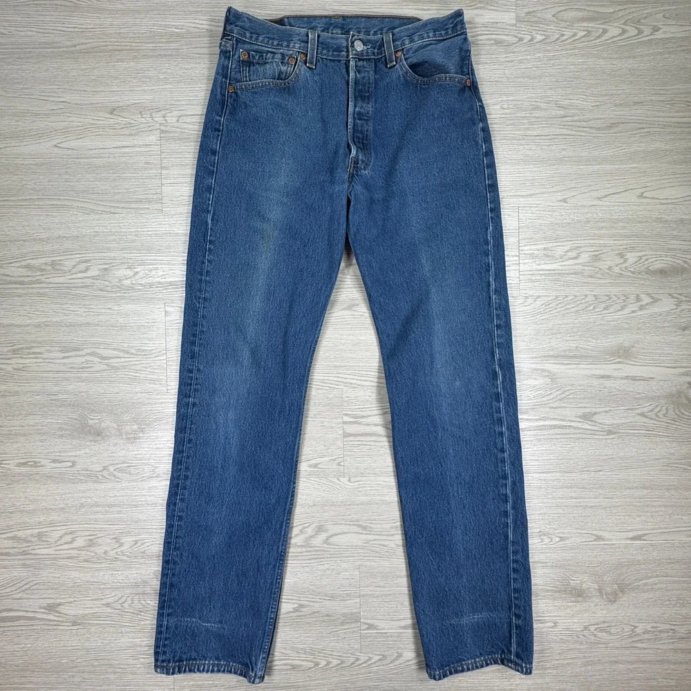Levis Mens Jeans 501 Straight Leg Blue 32x34 Button Fly Denim Workwear